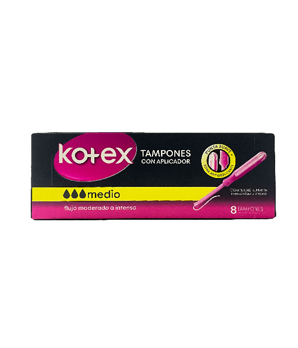 TAMPONES KOTEX MEDIO CON APLICADOR CAJA X 8 UNDS